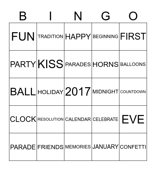 HAPPY NEW YEAR Bingo Card