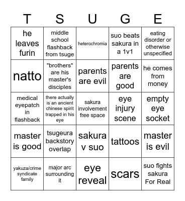 suo backstory bingo Card