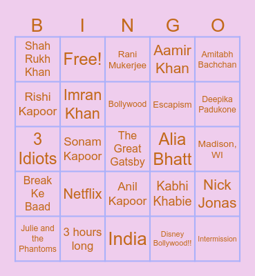 Bollywood Bingo! Bingo Card