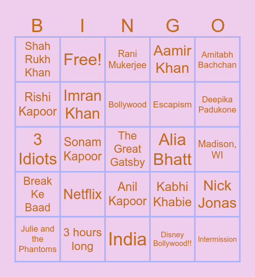 Bollywood Bingo! Bingo Card