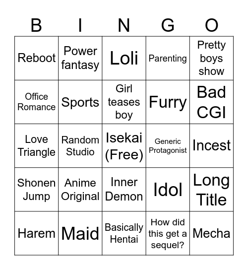 Seasonal Anime Bingo Card