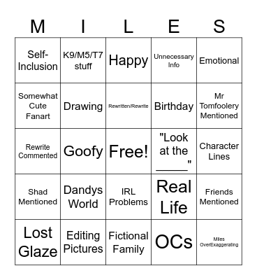 Miles Posts Bingo Card