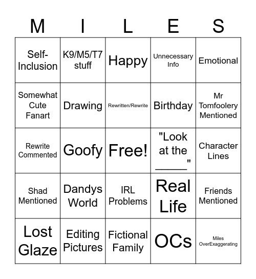 Miles Posts Bingo Card