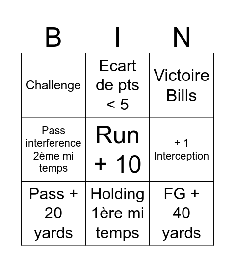 Bills vs Broncos Bingo Card