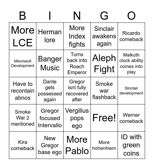 Next intervallo Bingo Card