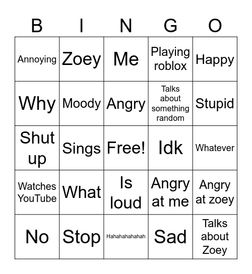 Cloe does say/do Bingo Card