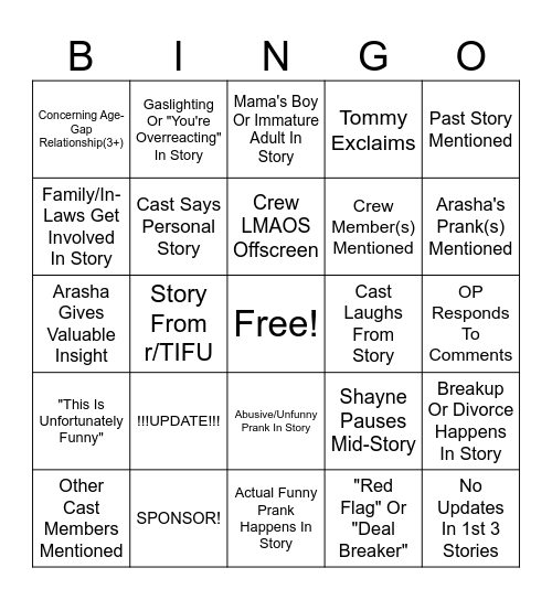 SRRS Bingo Card