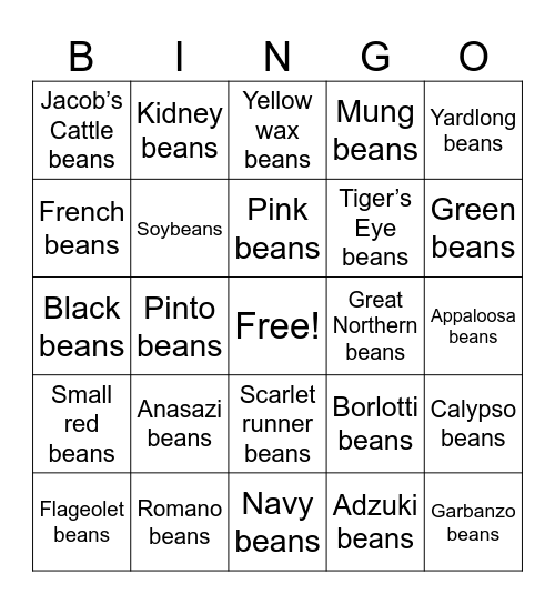 Bean Bingo Card