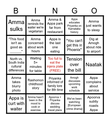 Family Bingo Card