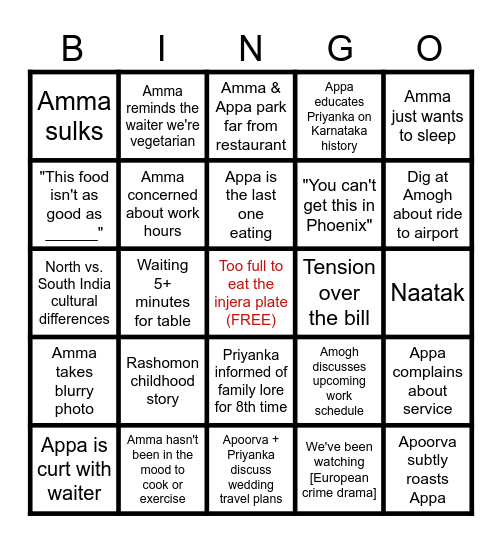 Family Bingo Card