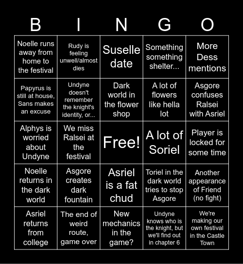Deltarune ch5 Bingo Card
