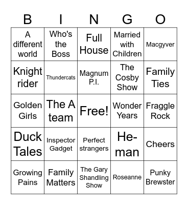 80s TV Themes Bingo Card