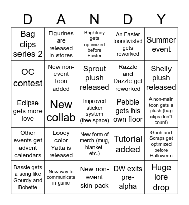 Dandy’s world predictions 2026 Bingo Card
