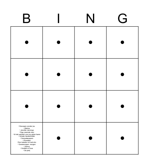Muzikale bingo Card