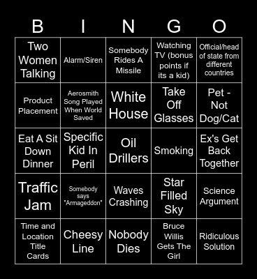 Pete watches Armageddon Bingo Card