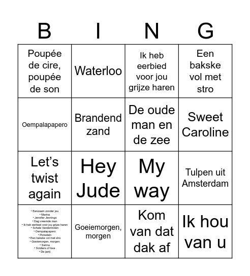 Muzikale bingo Card