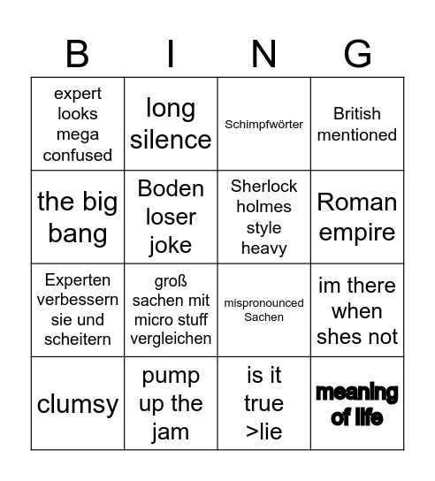 cunk Bingo Card