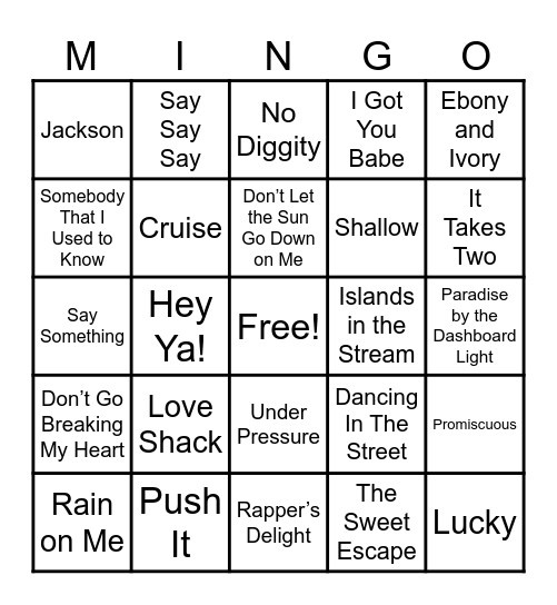 Tag-Team Anthems Bingo Card