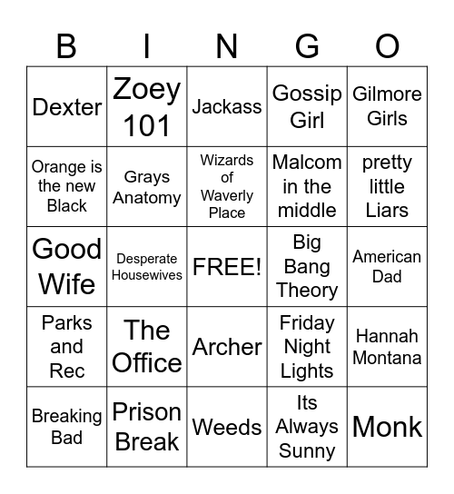 2000s TV Theme Bingo Card
