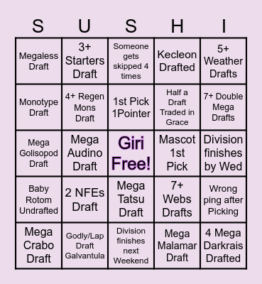 TSL 6 Season Bingo Card