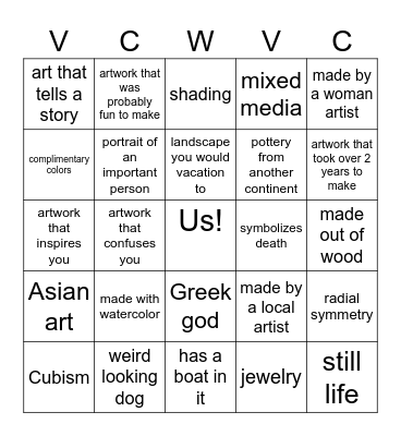 Art Museum Bingo Card