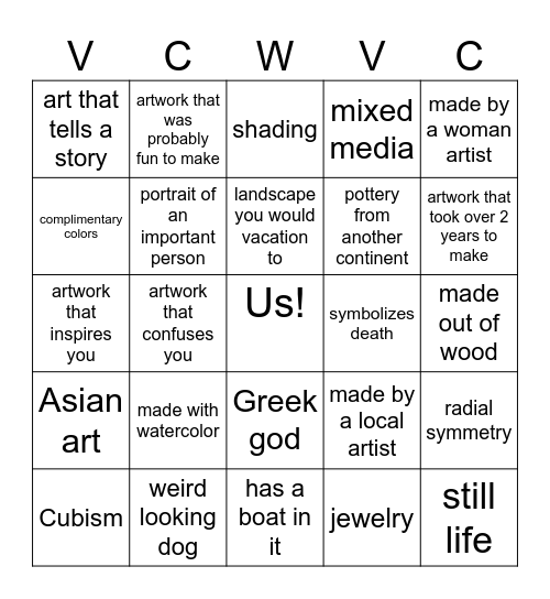 Art Museum Bingo Card