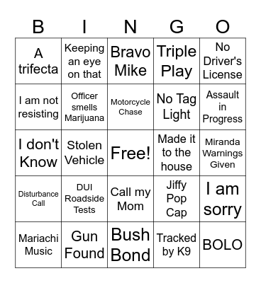 On Patrol Live Bingo Card