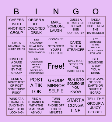 Bar Crawl Bingo Card