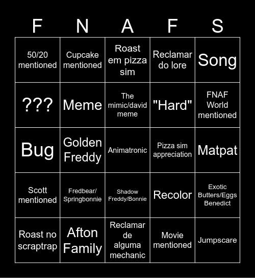FNAF Bingo Card
