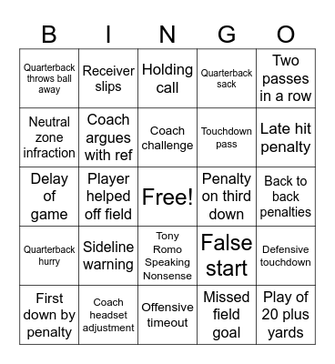 Football Bingo Card