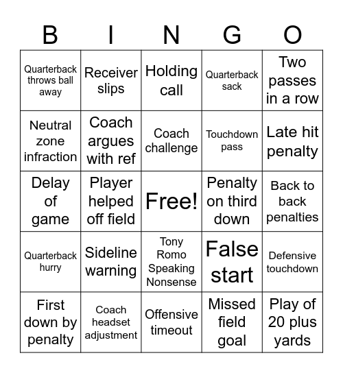 Football Bingo Card