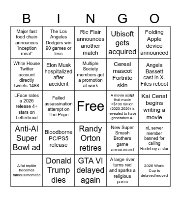 Pool Bingo Card