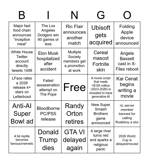 Pool Bingo Card