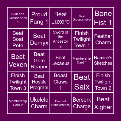KH 2.5 Item List Bingo Card
