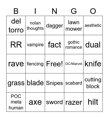 Best Blade Bingo Card