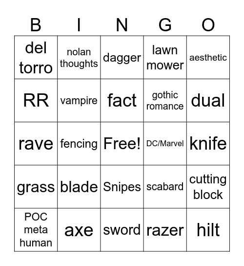 Best Blade Bingo Card
