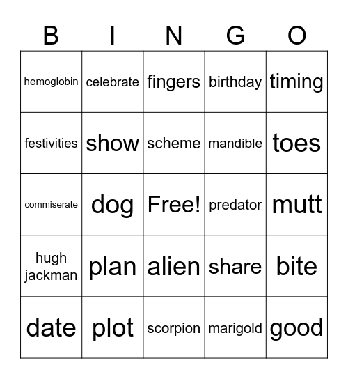 Calendar Bingo Card