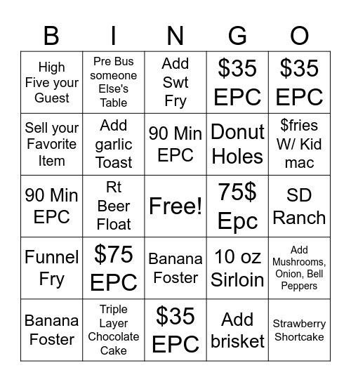 Salesmanship Bingo Card