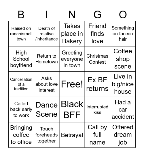 Hallmark Movies Bingo Card