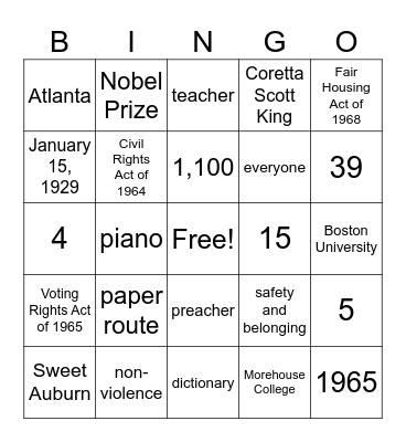 MARTIN LUTHER KING Bingo Card