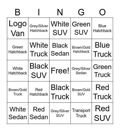 Car BINGO Card