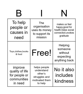 CHARITY BINGO Card