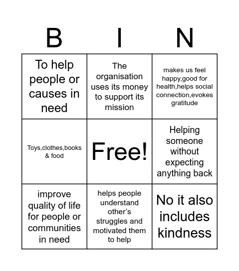CHARITY BINGO Card