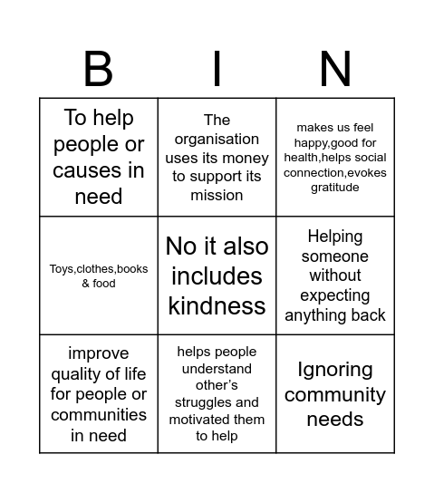 CHARITY BINGO Card