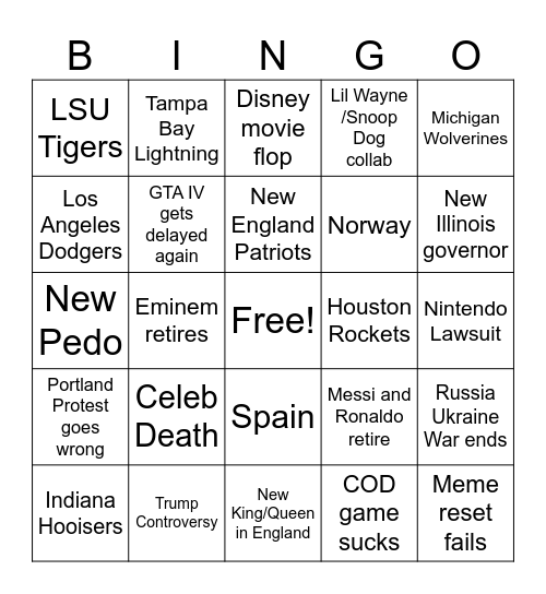 2026 Bingo Card