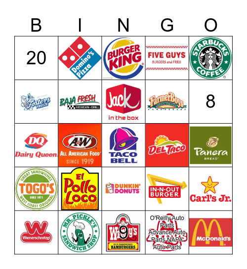 FAST FOOD Bingo Card