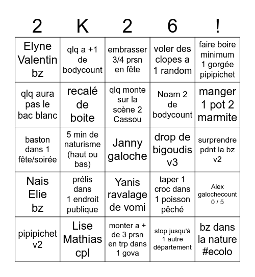 ZOZOS Bingo Card