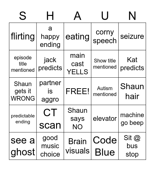 GOOD DOCTOR Bingo Card