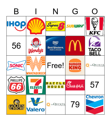 Road Trip Stops! Bingo Card