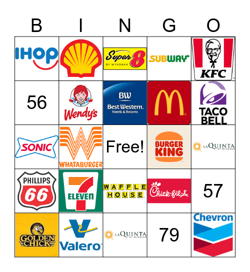 Road Trip Stops! Bingo Card
